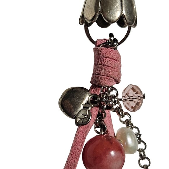 Boho Pink Beaded Silver Tone Strawberry Flower Charm Necklace Fashion Jewelry - Picture 4 of 8